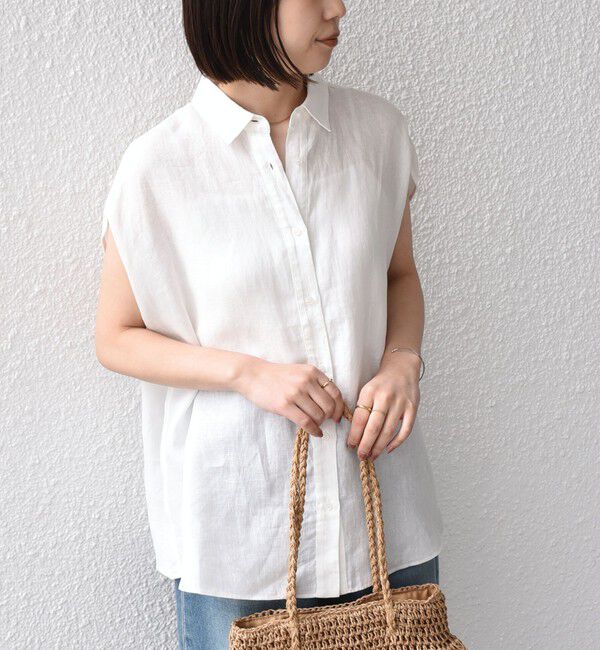 SHIPS Colors 「SHIPS Colors:〈洗濯機可能〉ユーロリネン (EURO Linen) フレンチスリーブ ビッグ シャツ◇」|シャツ・ブラウス|オフホワイト