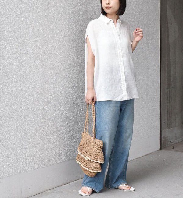 SHIPS Colors 「SHIPS Colors:〈洗濯機可能〉ユーロリネン (EURO Linen) フレンチスリーブ ビッグ シャツ◇」|シャツ・ブラウス|