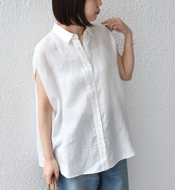 SHIPS Colors 「SHIPS Colors:〈洗濯機可能〉ユーロリネン (EURO Linen) フレンチスリーブ ビッグ シャツ◇」|シャツ・ブラウス|