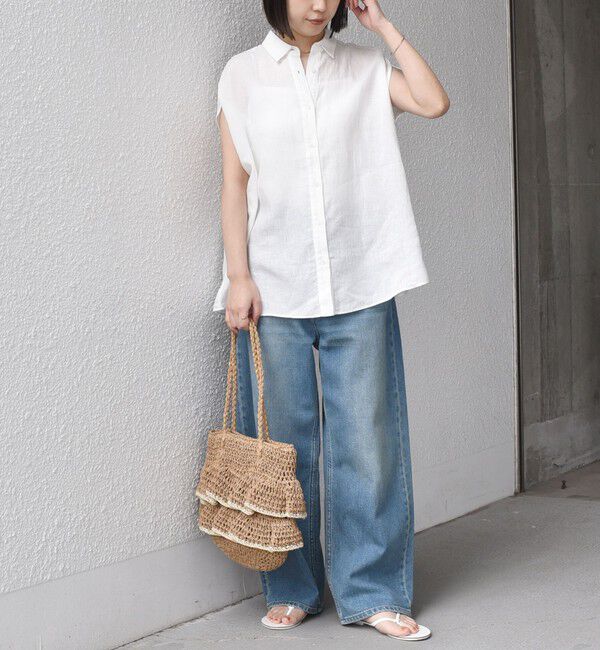 SHIPS Colors 「SHIPS Colors:〈洗濯機可能〉ユーロリネン (EURO Linen) フレンチスリーブ ビッグ シャツ◇」|シャツ・ブラウス|