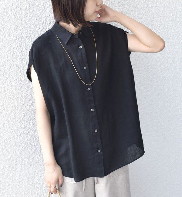 SHIPS Colors 「SHIPS Colors:〈洗濯機可能〉ユーロリネン (EURO Linen) フレンチスリーブ ビッグ シャツ◇」|シャツ・ブラウス|
