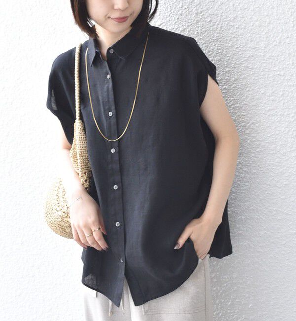 SHIPS Colors 「SHIPS Colors:〈洗濯機可能〉ユーロリネン (EURO Linen) フレンチスリーブ ビッグ シャツ◇」|シャツ・ブラウス|