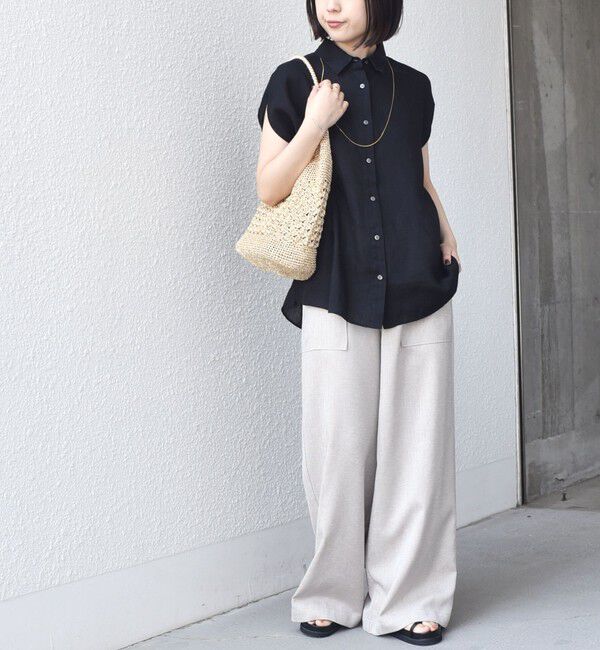 SHIPS Colors 「SHIPS Colors:〈洗濯機可能〉ユーロリネン (EURO Linen) フレンチスリーブ ビッグ シャツ◇」|シャツ・ブラウス|