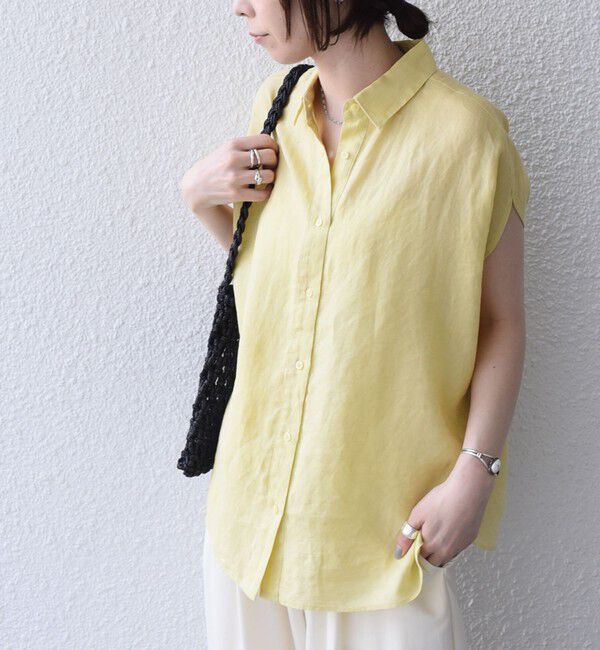 SHIPS Colors 「SHIPS Colors:〈洗濯機可能〉ユーロリネン (EURO Linen) フレンチスリーブ ビッグ シャツ◇」|シャツ・ブラウス|イエロー