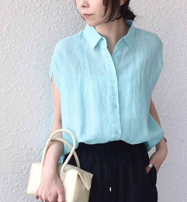 SHIPS Colors 「SHIPS Colors:〈洗濯機可能〉ユーロリネン (EURO Linen) フレンチスリーブ ビッグ シャツ◇」|シャツ・ブラウス|