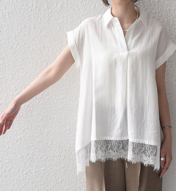 SHIPS Colors 「SHIPS Colors:〈手洗い可能〉ヘム レース スキッパー ブラウス◇」|シャツ・ブラウス|
