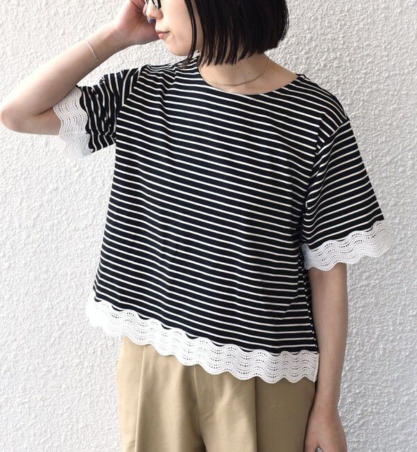 SHIPS Colors 「SHIPS Colors:〈洗濯機可能〉リンク レース コンビ TEE◇」|Tシャツ・カットソー|