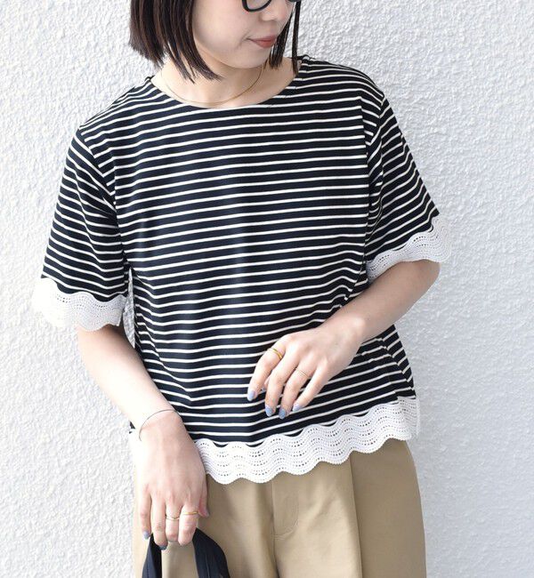 SHIPS Colors 「SHIPS Colors:〈洗濯機可能〉リンク レース コンビ TEE◇」|Tシャツ・カットソー|