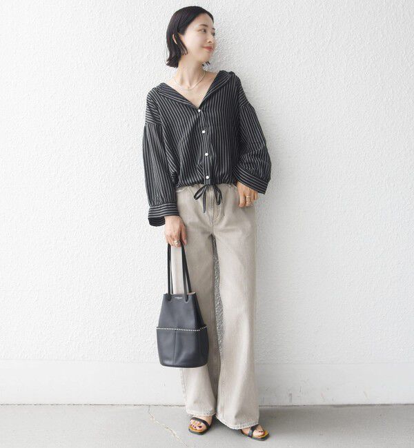 SHIPS for women「【WEB限定】〈手洗い可能〉シアー ストライプ フード 羽織り シャツ」|シャツ・ブラウス|