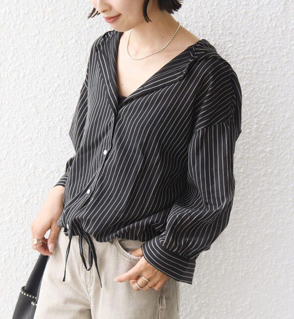 SHIPS for women「【WEB限定】〈手洗い可能〉シアー ストライプ フード 羽織り シャツ」|シャツ・ブラウス|