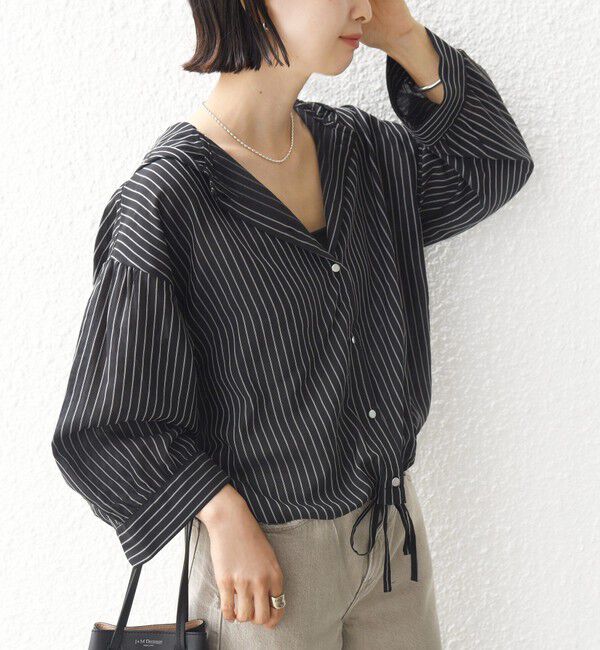 SHIPS for women「【WEB限定】〈手洗い可能〉シアー ストライプ フード 羽織り シャツ」|シャツ・ブラウス|