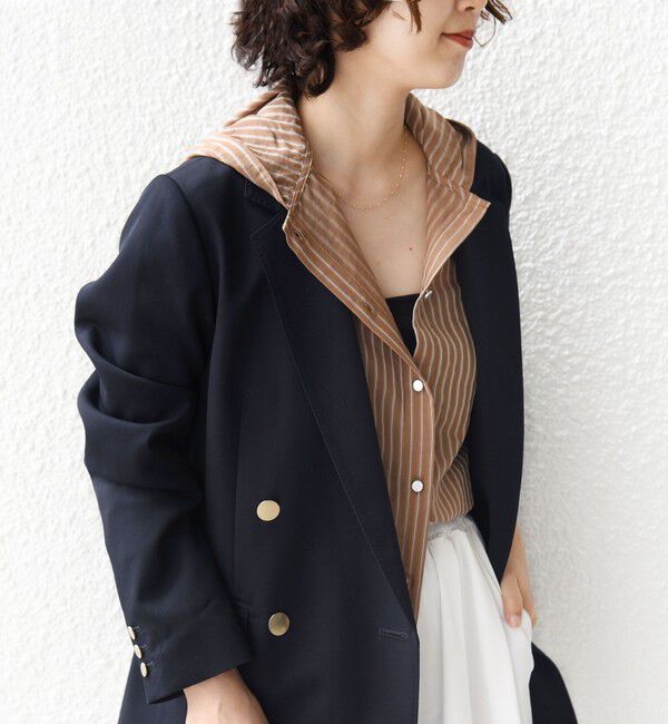 SHIPS for women「【WEB限定】〈手洗い可能〉シアー ストライプ フード 羽織り シャツ」|シャツ・ブラウス|
