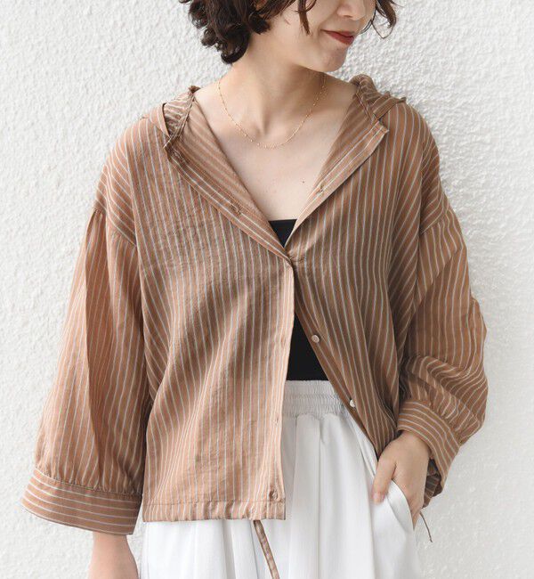 SHIPS for women「【WEB限定】〈手洗い可能〉シアー ストライプ フード 羽織り シャツ」|シャツ・ブラウス|