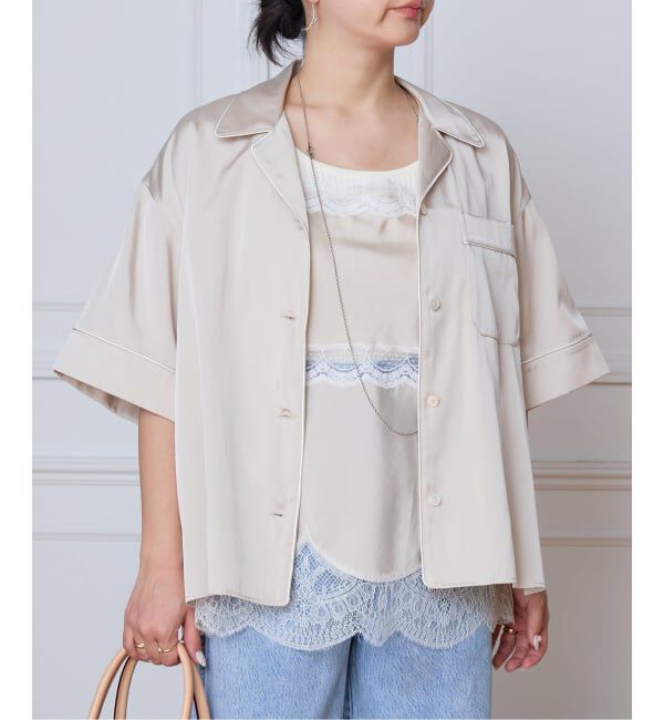 IENA LA BOUCLE「IENA LA BOUCLE サテン半袖シャツ」|シャツ・ブラウス|