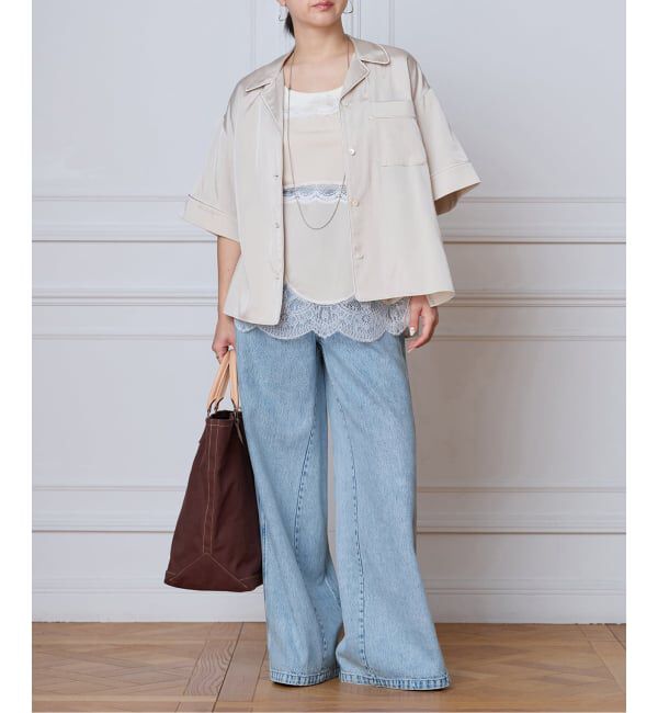 IENA LA BOUCLE「IENA LA BOUCLE サテン半袖シャツ」|シャツ・ブラウス|