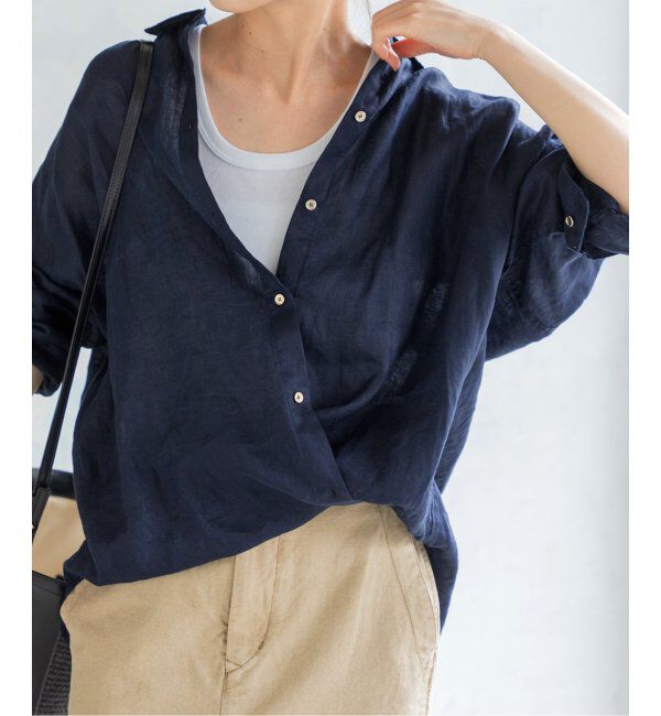 Spick and Span「≪追加≫80リネンカシュクールビッグシャツ」|シャツ・ブラウス|