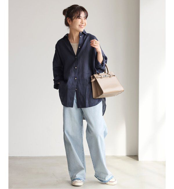 Spick and Span「≪追加≫80リネンカシュクールビッグシャツ」|シャツ・ブラウス|