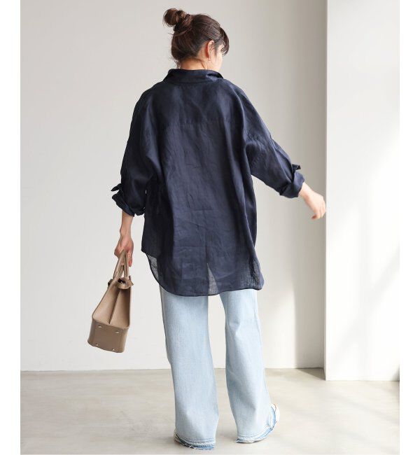 Spick and Span「≪追加≫80リネンカシュクールビッグシャツ」|シャツ・ブラウス|