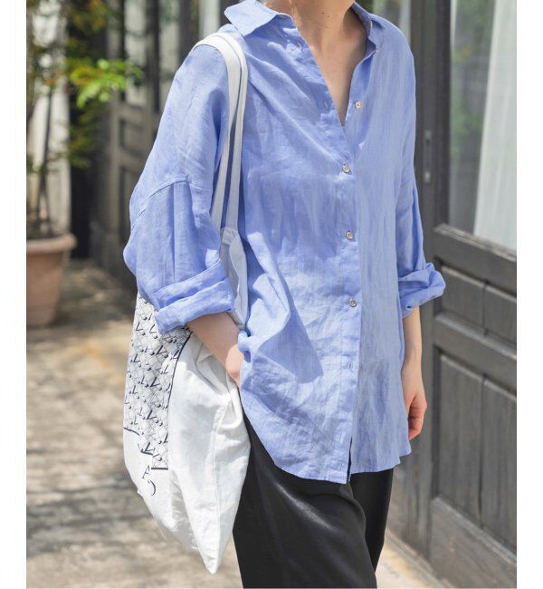 Spick and Span「≪追加≫80リネンカシュクールビッグシャツ」|シャツ・ブラウス|