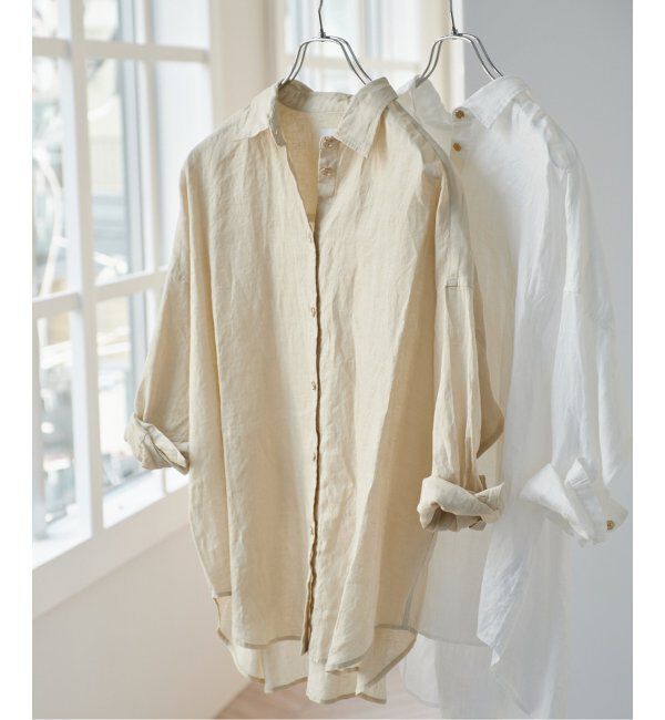 Spick and Span「≪追加≫80リネンカシュクールビッグシャツ」|シャツ・ブラウス|