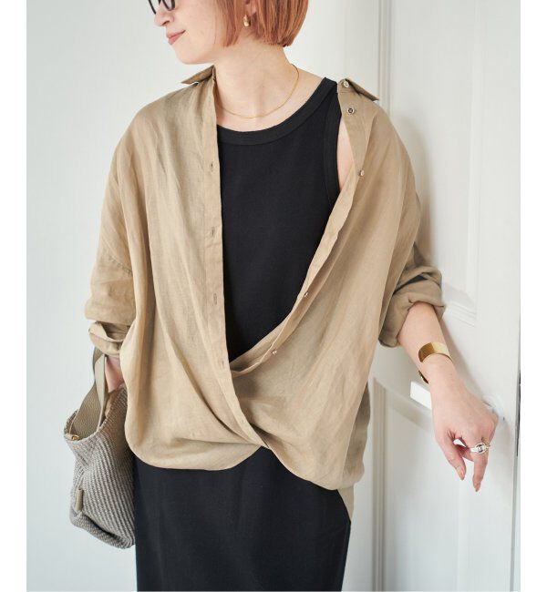 Spick and Span「《全15色 / 追加》 80リネンカシュクール ビッグシャツ」|シャツ・ブラウス|