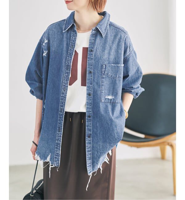 Spick and Span「《予約》6ozダメージデニムシャツ」|シャツ・ブラウス|