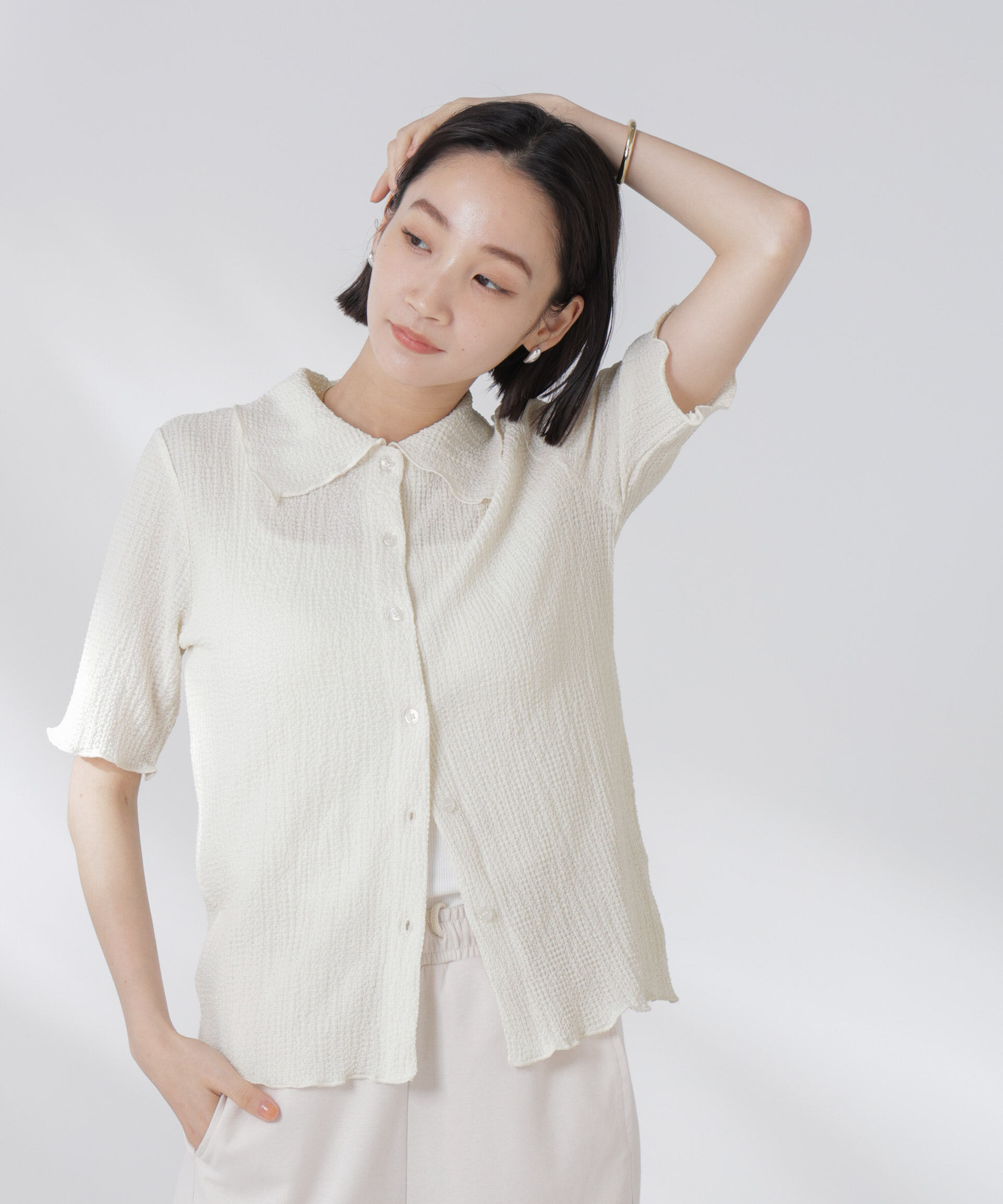 NANO universe「衿付カットジャガードメロートップス」|Tシャツ・カットソー|アイボリー7