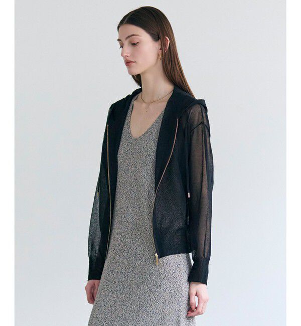 BEIGE,「SIDERITE / シアージップフーディーニット」|ニット・セーター|Black