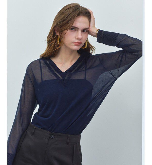 BEIGE,「GOVERNOR / シアー Vネックチルデンニット」|ニット・セーター|Navy