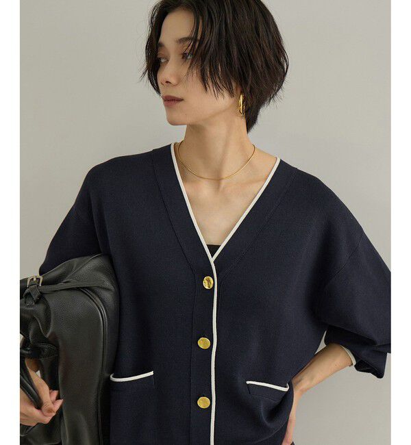 SALON adam et rope'「【WEB限定】メタルボタンスウェットライクラインカーディガン 4」|カーディガン|ネイビー(40)