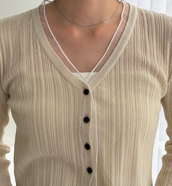  「【接触冷感/UV加工】チュールトリミングカーディガン」|カーディガン|
