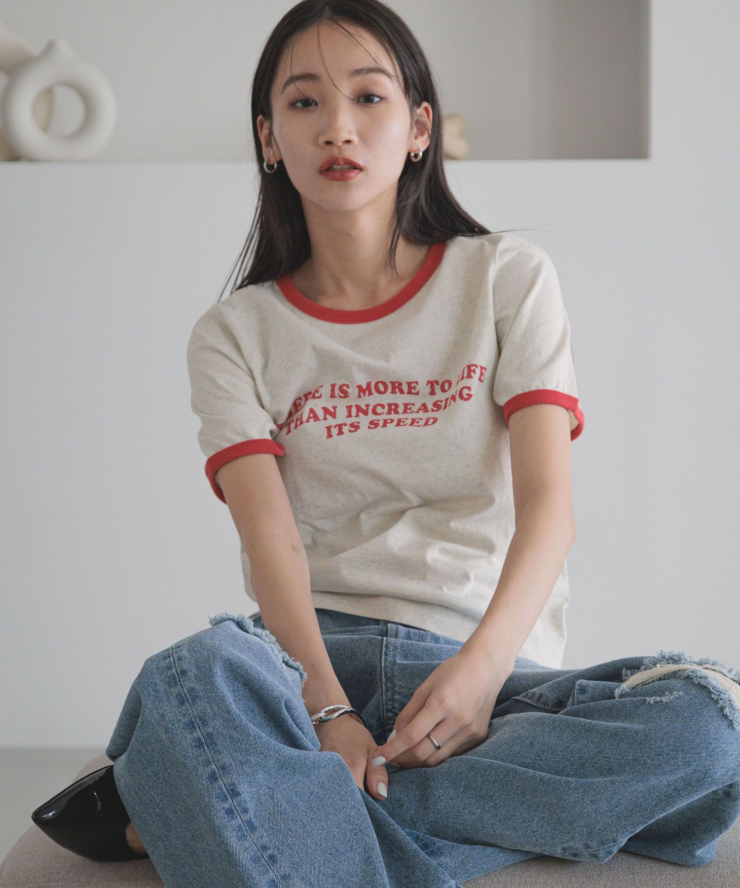 LOWRYS FARM「リンガーロゴＴＥＥ」|Tシャツ・カットソー|GRY2