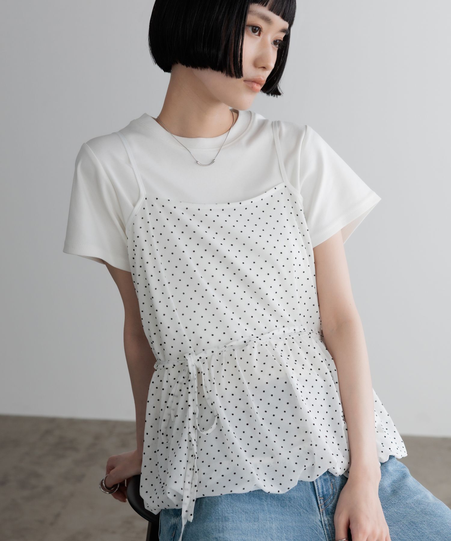 LOWRYS FARM「ドットレースチュールキャミ」|Tシャツ・カットソー|