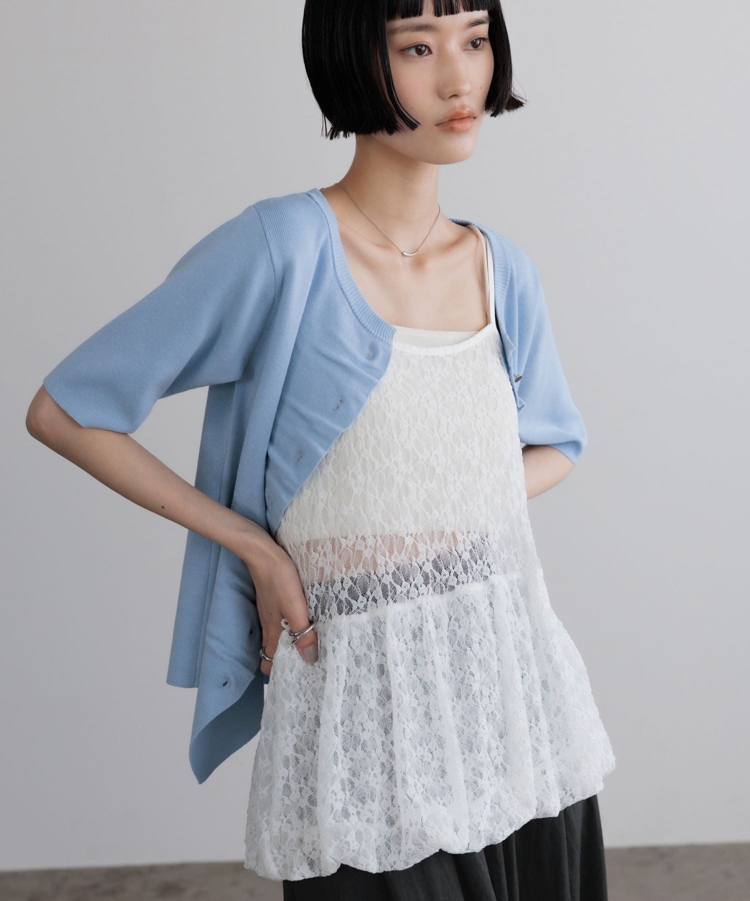 LOWRYS FARM「ドットレースチュールキャミ」|Tシャツ・カットソー|WHTﾚｰｽ