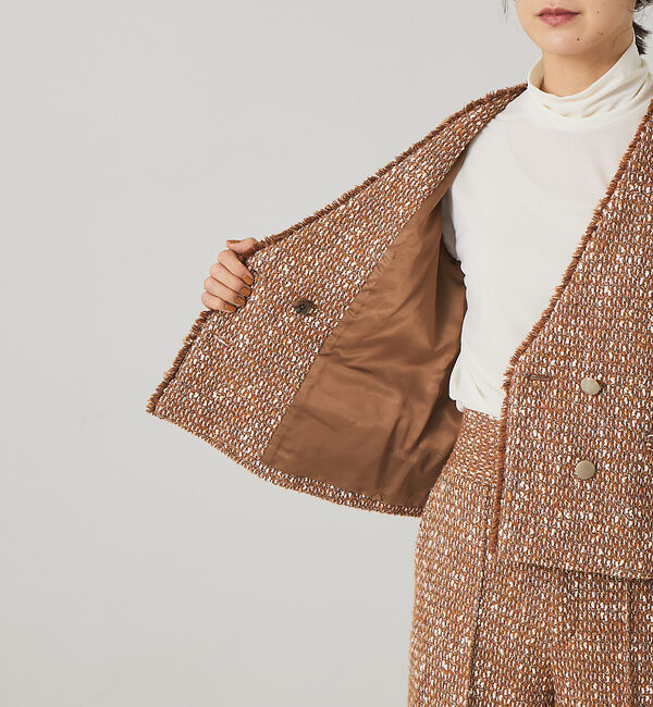 qualite「《セットアップ対応》ノーカラーツイードジャケット」|ノーカラージャケット|