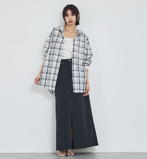 abahouse mavie「【シアー素材】チェックフードシャツ/春服/夏服/ゆったり/羽織り」|シャツ・ブラウス|