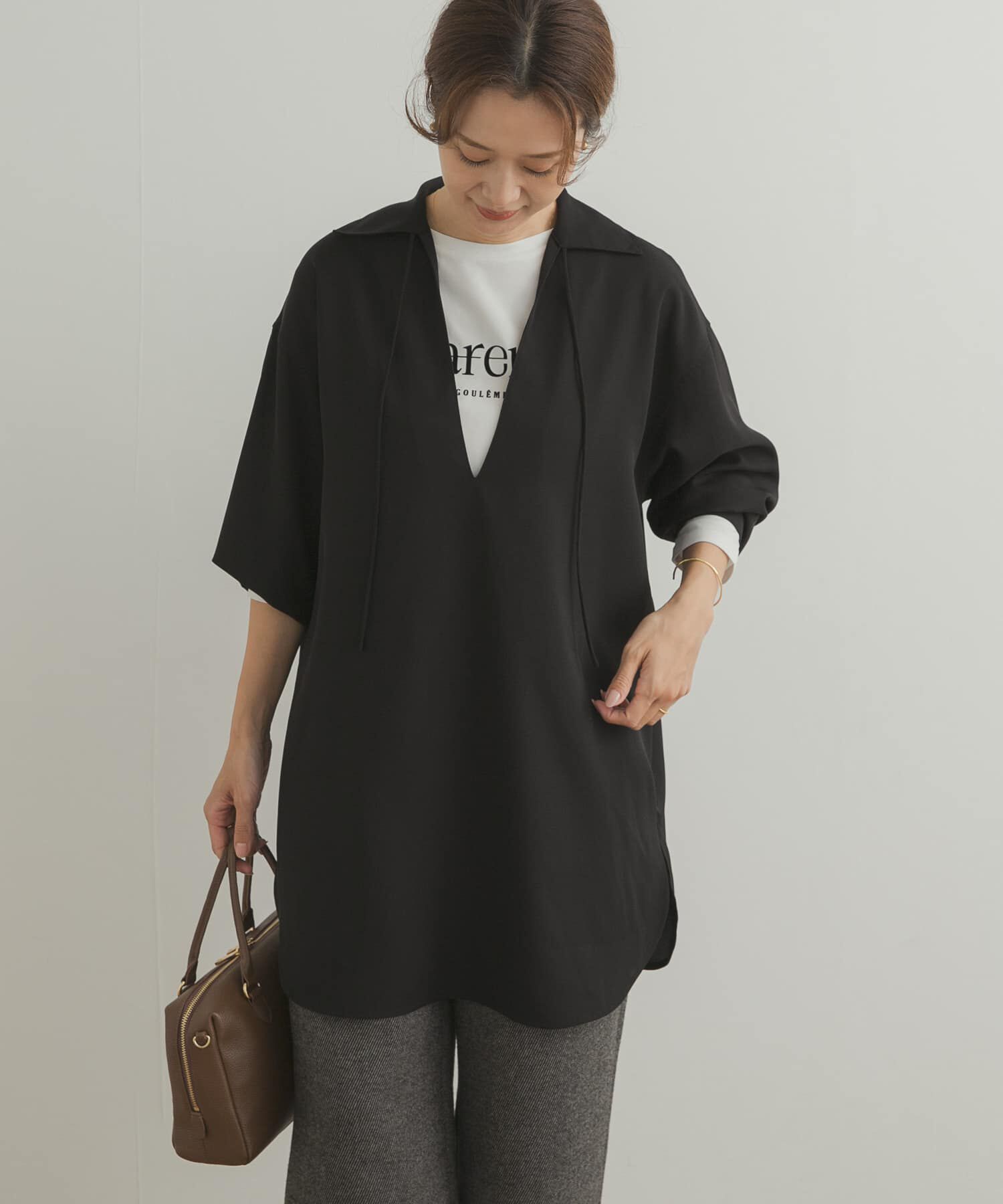 URBAN RESEARCH DOORS「スキッパーチュニックシャツ」|シャツ・ブラウス|ブラック