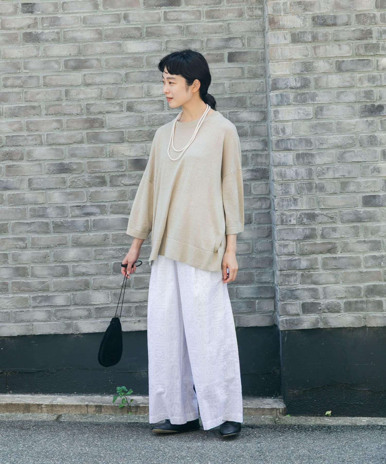 かぐれ「コットンクロス刺しゅうワイドパンツ」|その他|