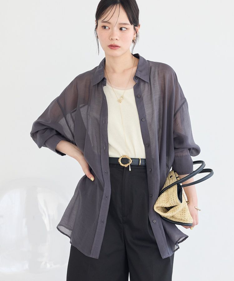 earth music&ecology「シアーシャツ」|シャツ・ブラウス|Charcoal Gray