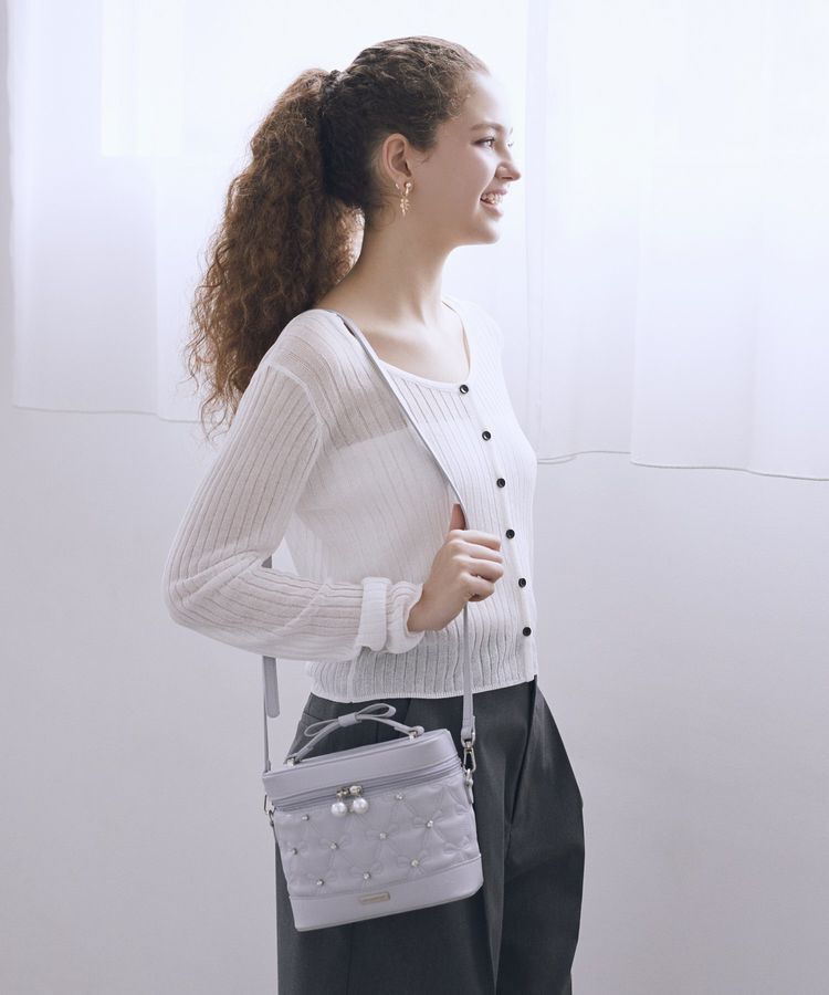 Maison de FLEUR「【2Way】リボンキルティングキューブショルダーバッグ」|ショルダー・メッセンジャー|グレイッシュブルー