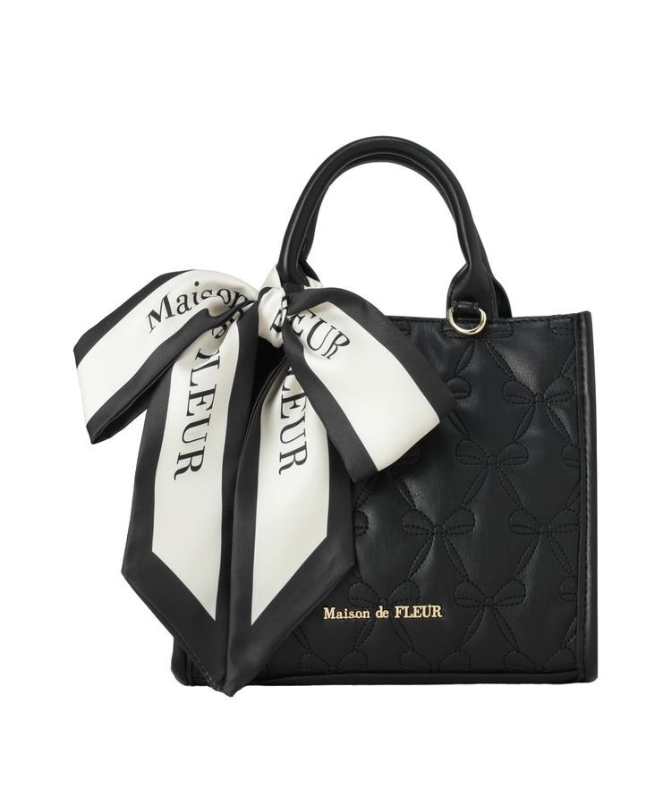 Maison de FLEUR「スカーフ付きリボンキルティング2Wayスクエアトート」|ハンドバッグ|