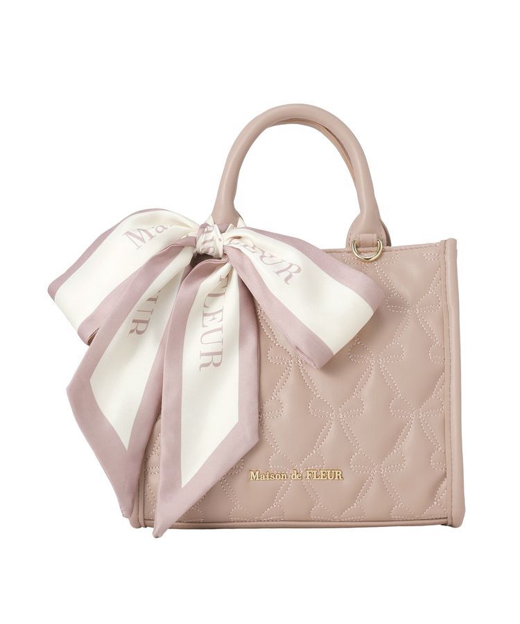Maison de FLEUR「スカーフ付きリボンキルティング2Wayスクエアトート」|ハンドバッグ|