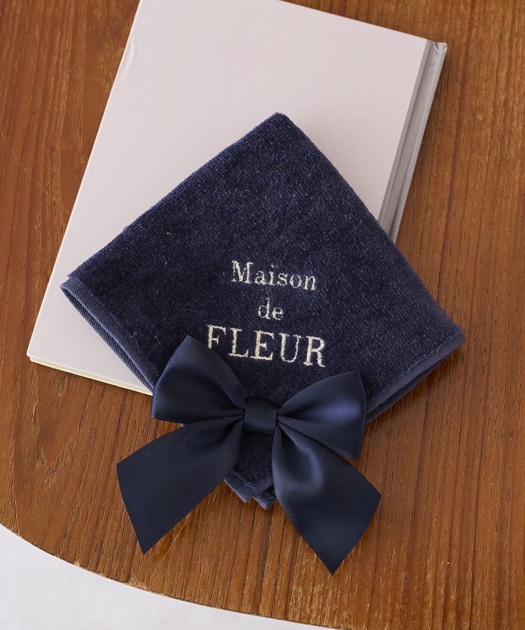 Maison de FLEUR「ビッグリボンタオルハンカチ」|ハンカチ|ネイビー