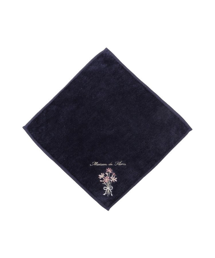Maison de FLEUR「コスモス刺繍タオルハンカチ」|ハンカチ|ネイビー
