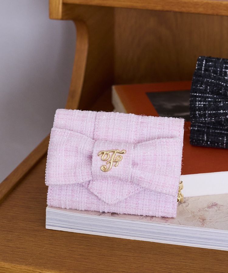 Maison de FLEUR「ツイードFリボンミニウォレット」|財布|ピンク