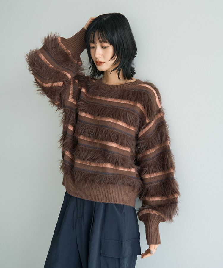 YECCA VECCA「フェザーマルチボーダーニット」|ニット・セーター|