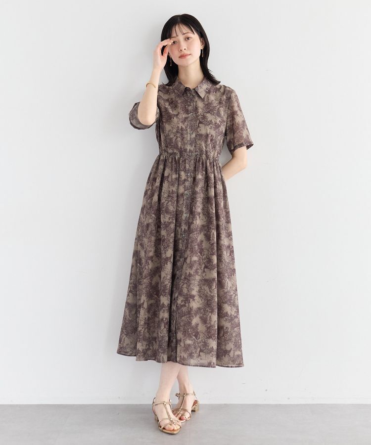 YECCA VECCA「サファリ柄フレアシャツワンピース」|ワンピース|Beige