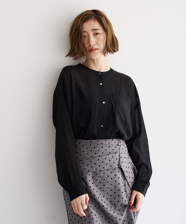 YECCA VECCA「ドライタッチシアーバンドカラーシャツ」|シャツ・ブラウス|Black