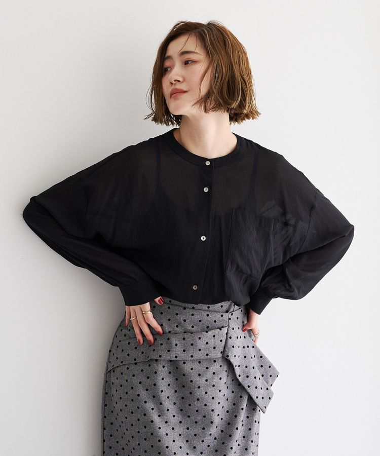 YECCA VECCA「ドライタッチシアーバンドカラーシャツ」|シャツ・ブラウス|