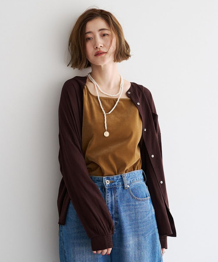 YECCA VECCA「ドライタッチシアーバンドカラーシャツ」|シャツ・ブラウス|Brown